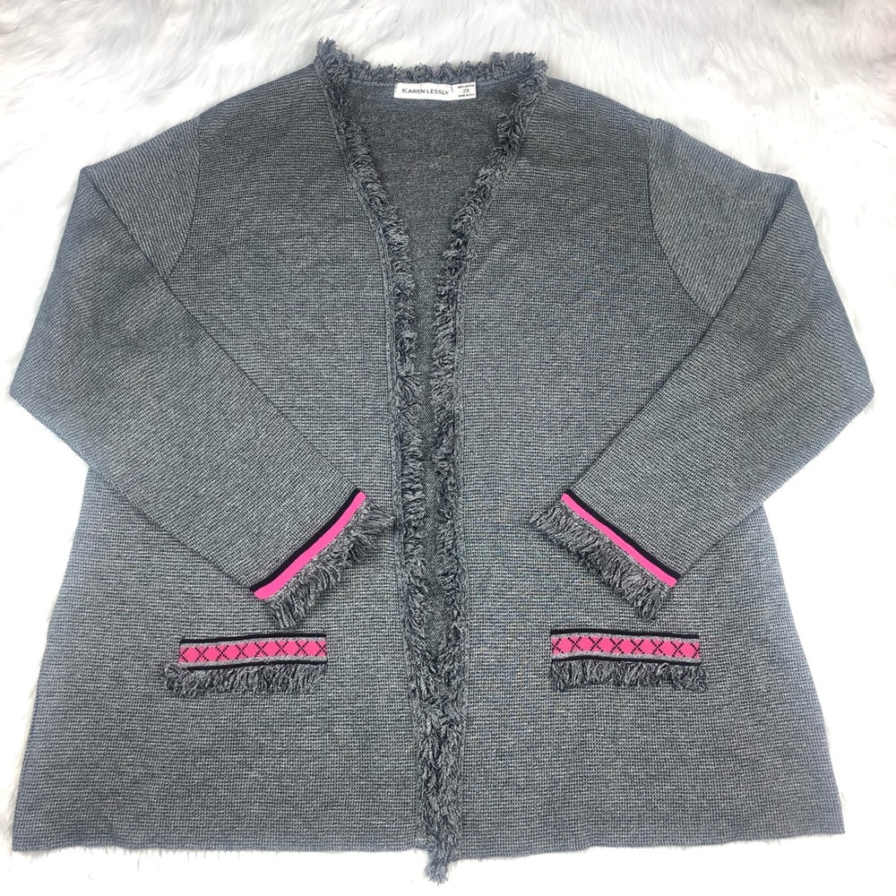 Karen Lessly Open Front Sweater/Cardigan Fringe
